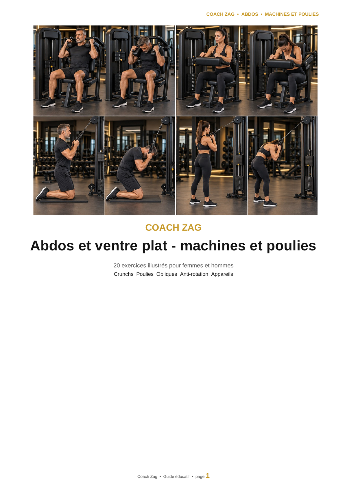 Pack Abdos et ventre plat – Machines et poulies – 20 exercices illustrés | Coach Zag