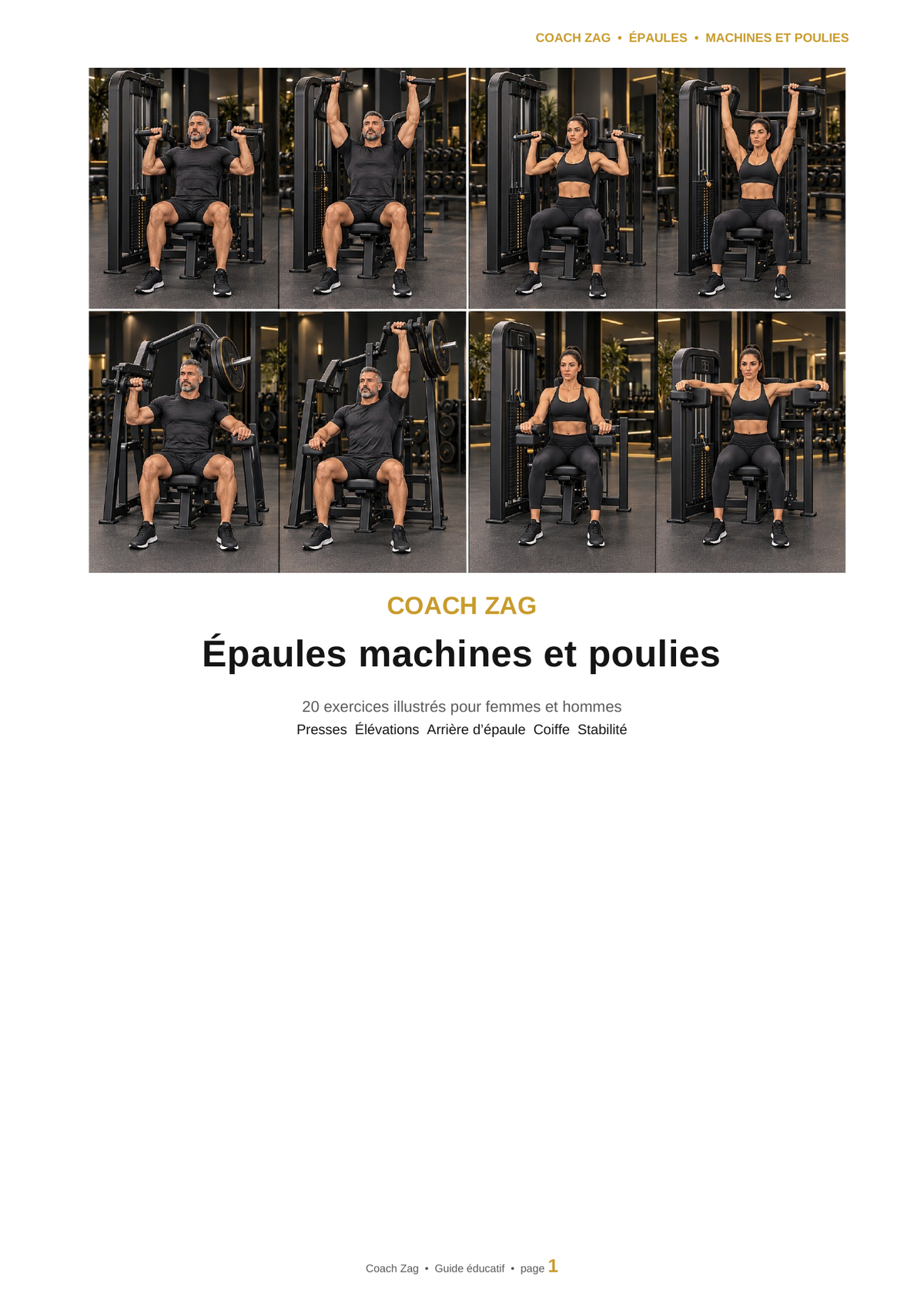Pack Épaules – Machines et poulies – 20 exercices illustrés | Coach Zag