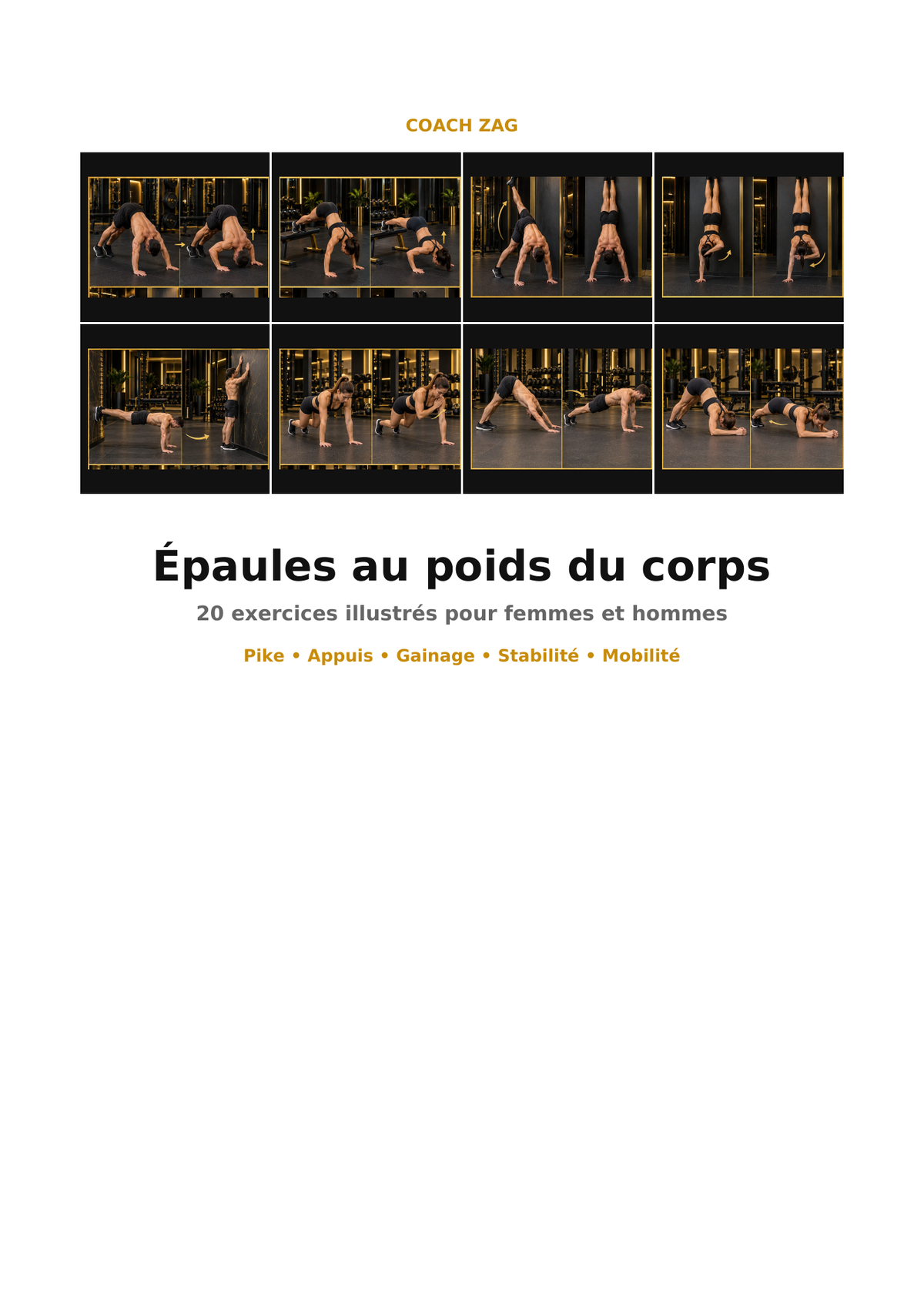 Pack Épaules – Poids du corps – 20 exercices illustrés | Coach Zag