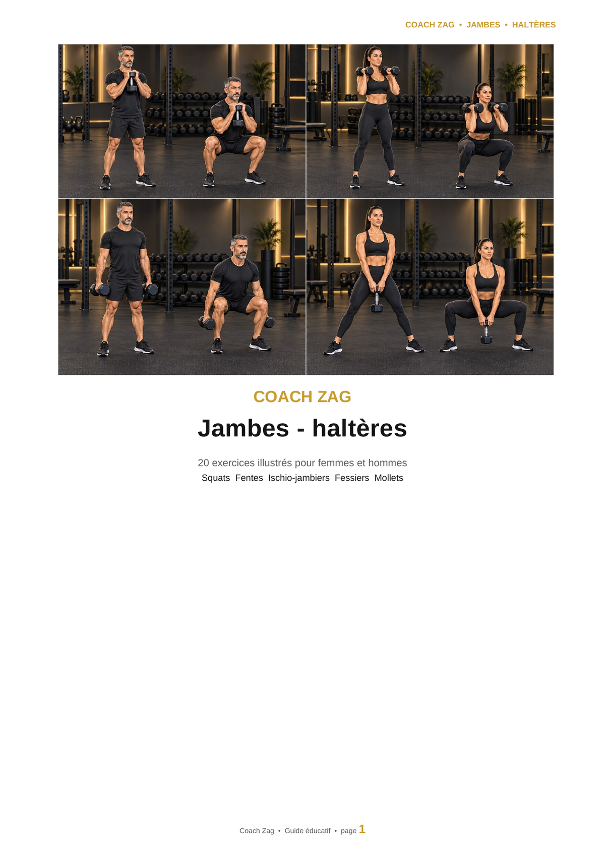 Pack Jambes – Haltères – 20 exercices illustrés | Coach Zag