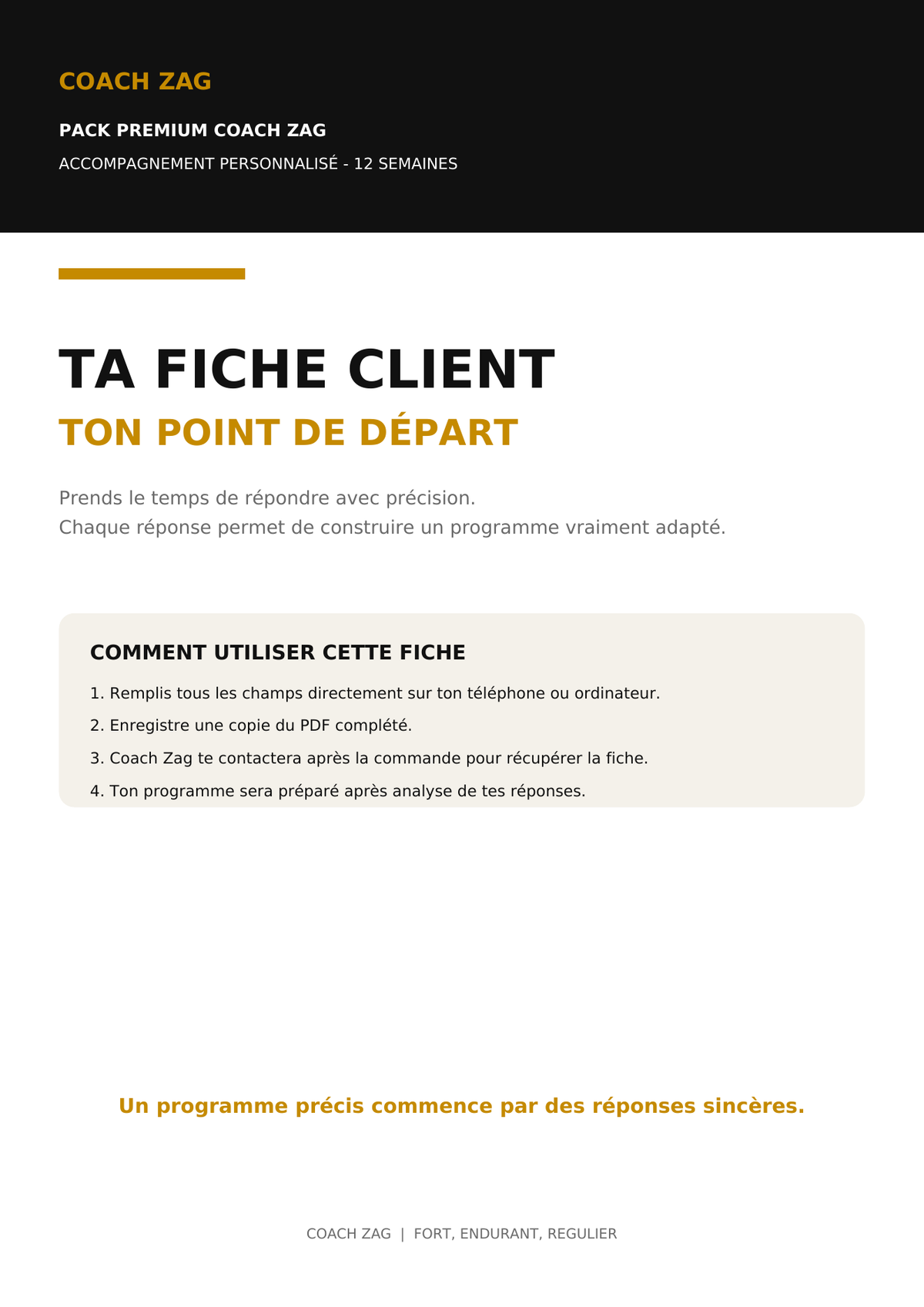 Pack Premium Coach Zag — Accompagnement personnalisé 12 semaines